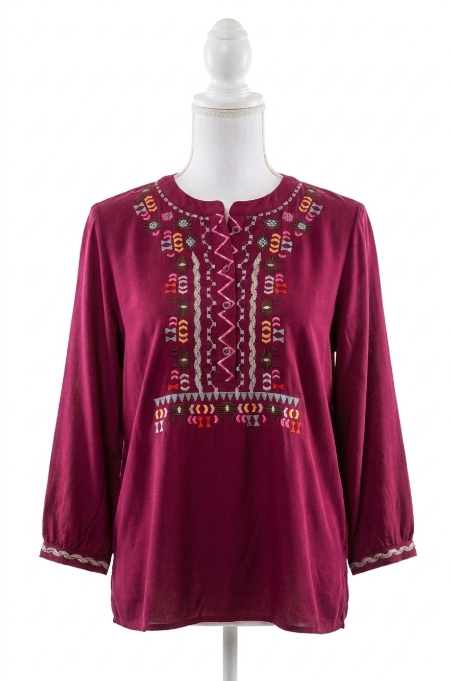 NEW LAYERZ CLOTHING abstract embroidered blouse in red